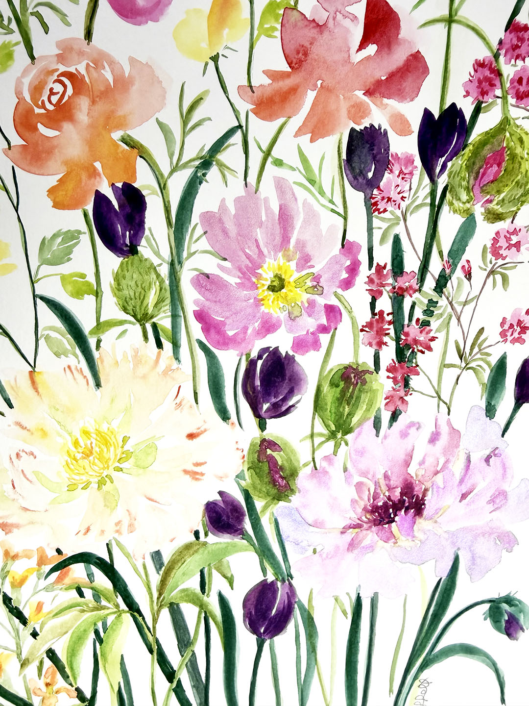 Original Watercolour Flower Painting. Floral Harmony.