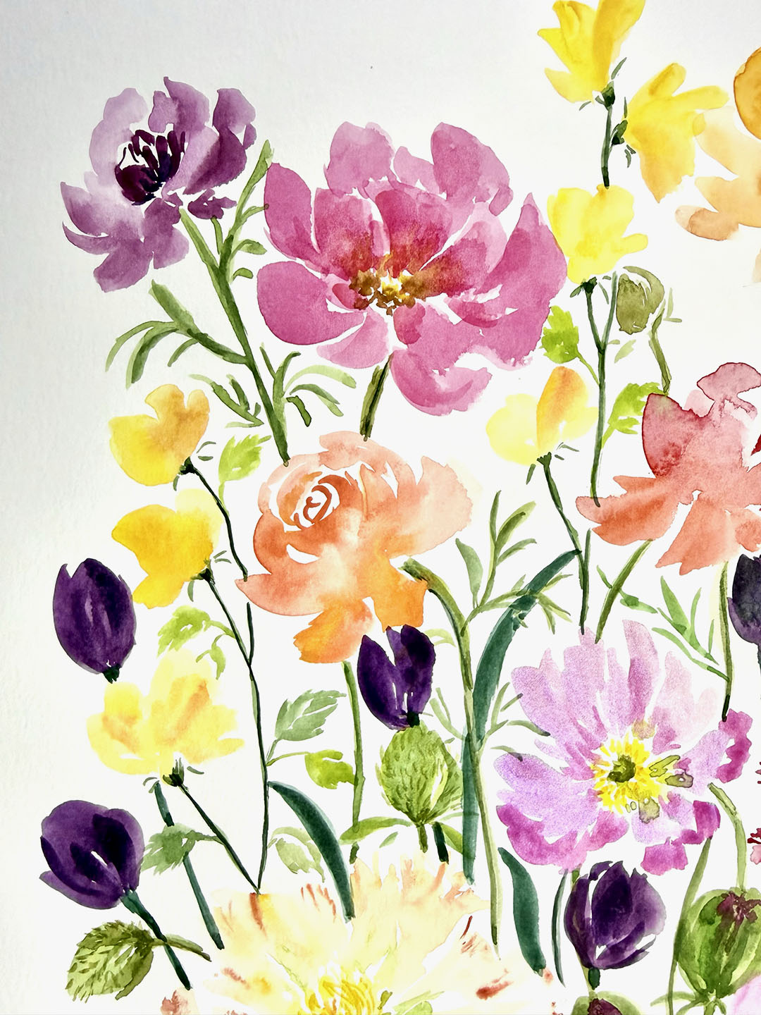 Original Watercolour Flower Painting. Floral Harmony.
