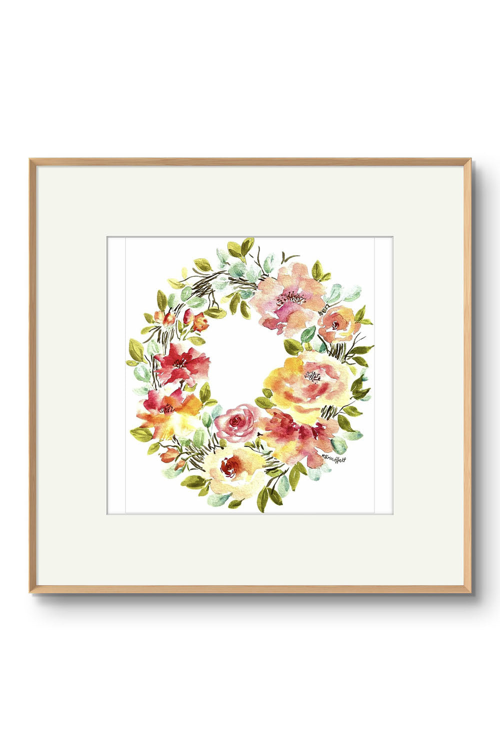 Watercolour Original Wreath  Flower Painting, Joyfulness by Whistler Artist of Art Like That.