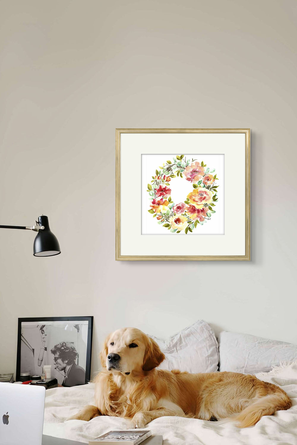 Watercolour Original Wreath  Flower Painting, Joyfulness by Whistler Artist of Art Like That.