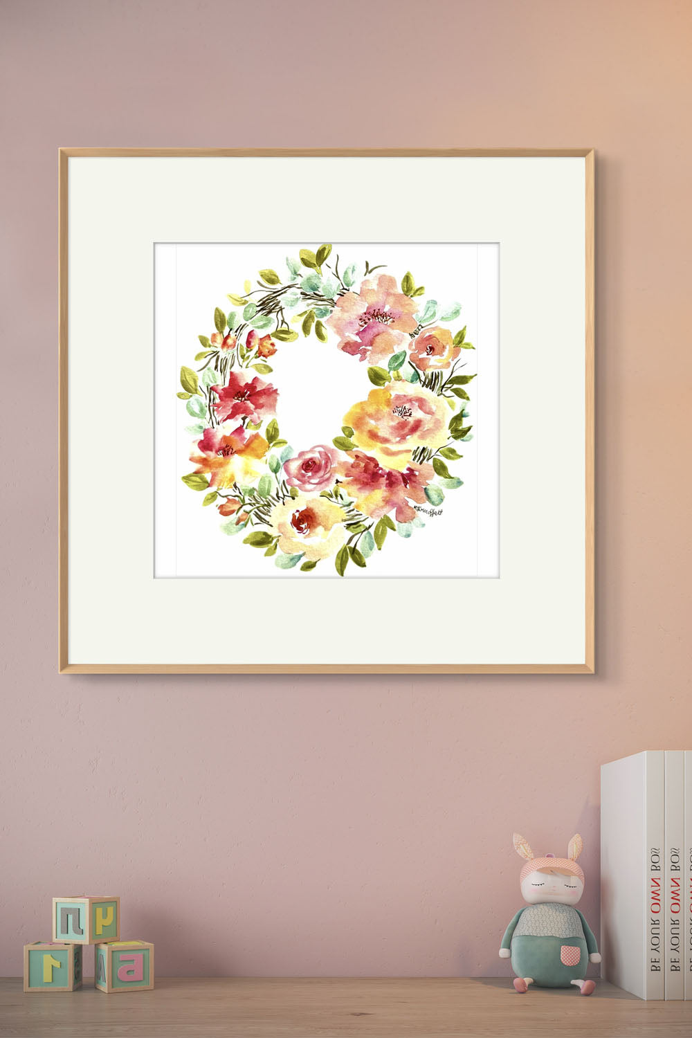 Watercolour Original Wreath  Flower Painting, Joyfulness by Whistler Artist of Art Like That.