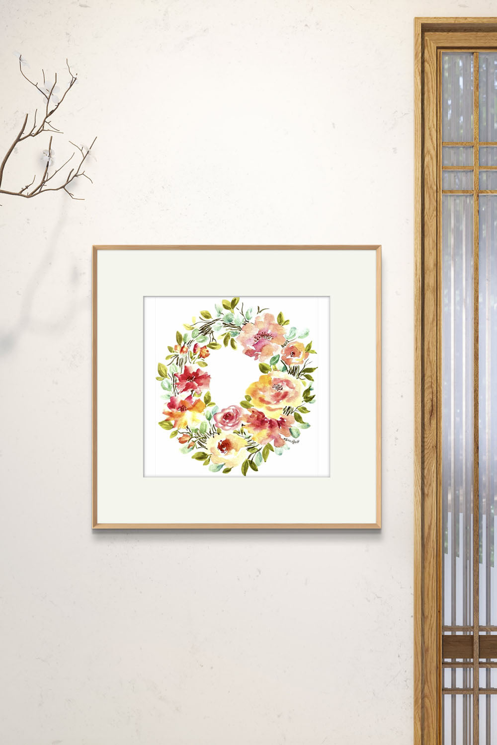 Watercolour Original Wreath  Flower Painting, Joyfulness by Whistler Artist of Art Like That.