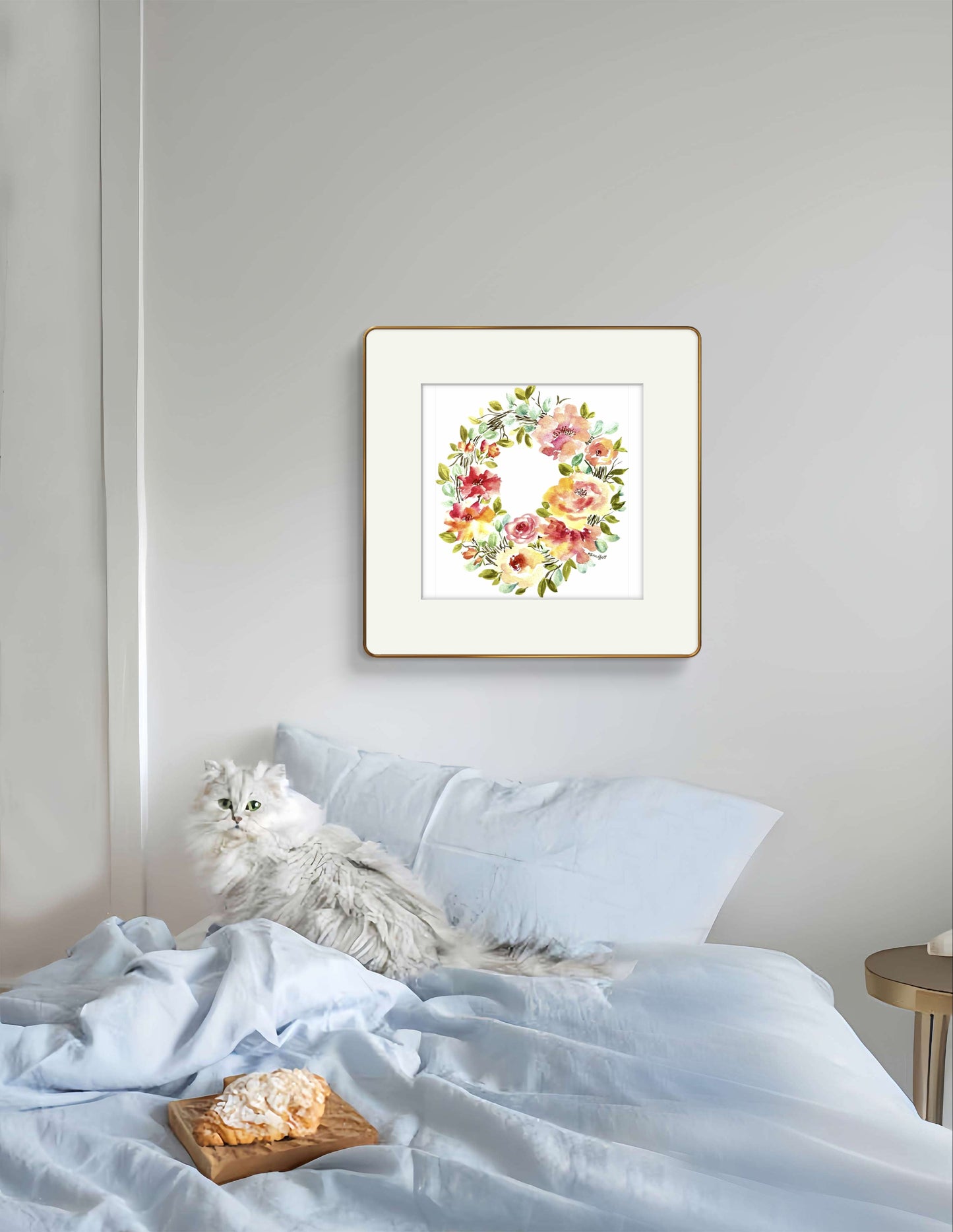 Watercolour original Wreath flower Painting, In your Love, by Whistler Artist of Art Like That