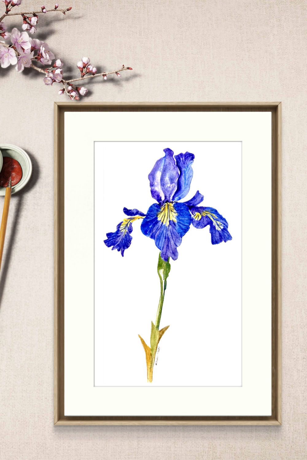 Original Hand Painted Elegant Botanical Iris Watercolour Painting.