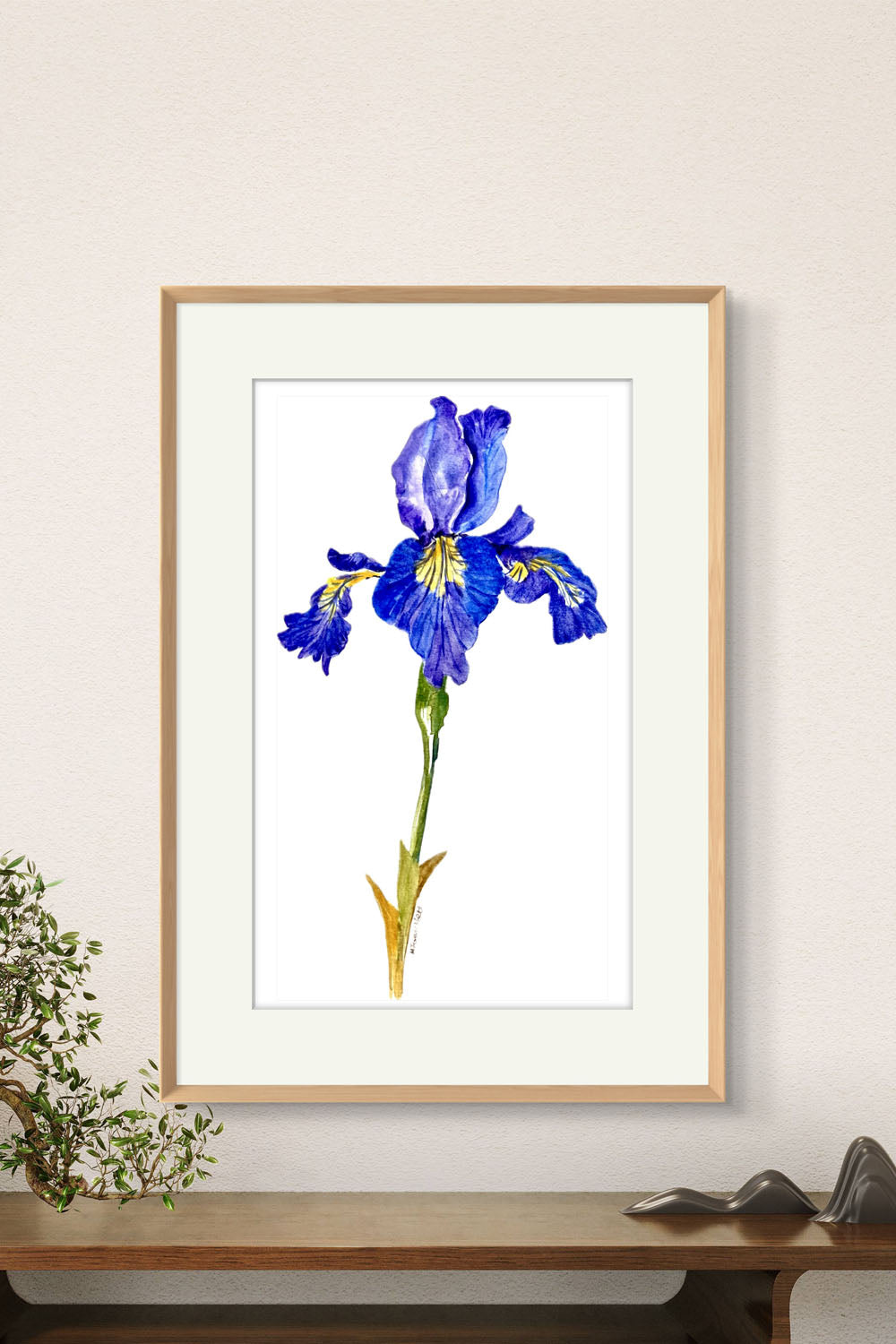 Original Hand Painted Elegant Botanical Iris Watercolour Painting.