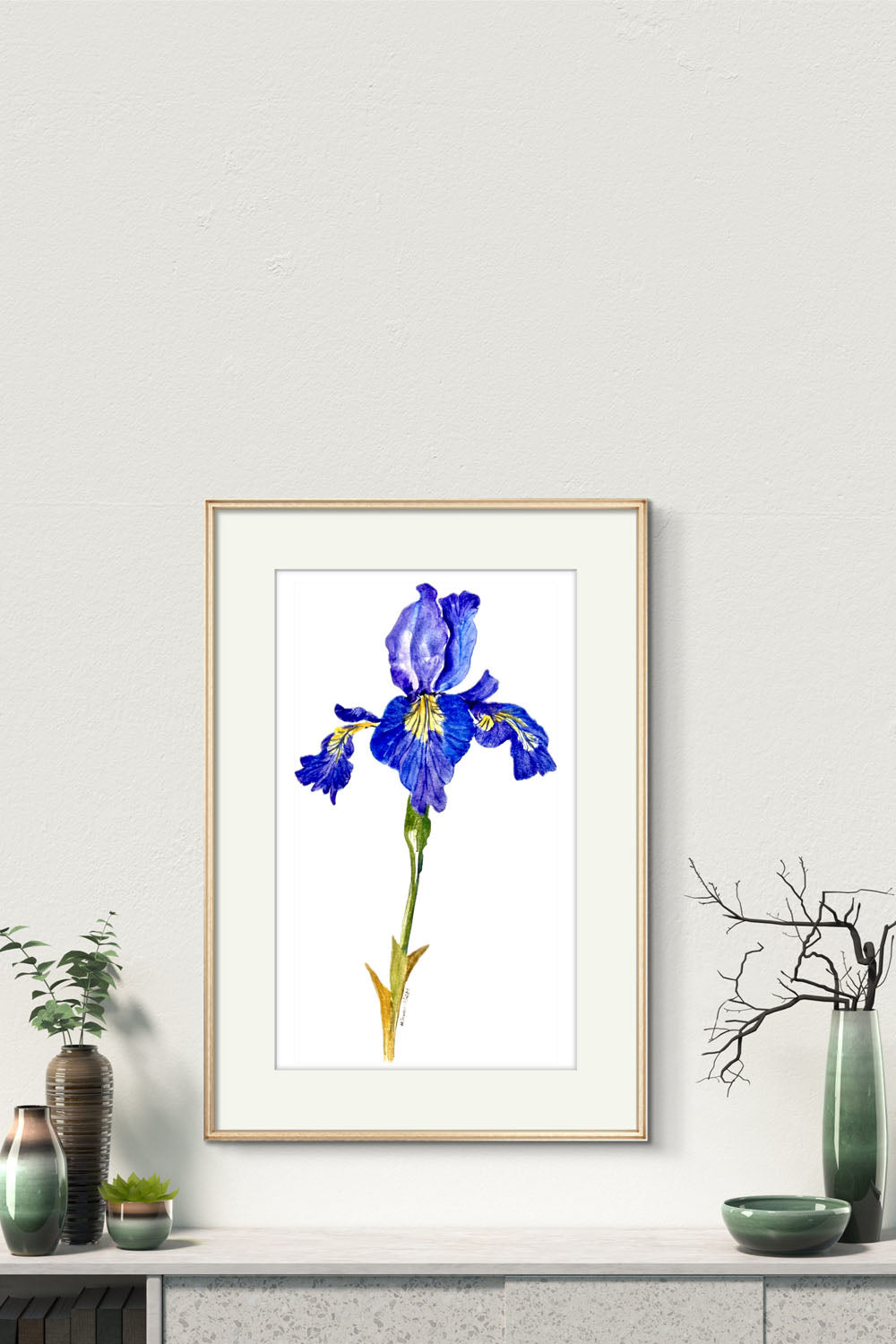 Original Hand Painted Elegant Botanical Iris Watercolour Painting.