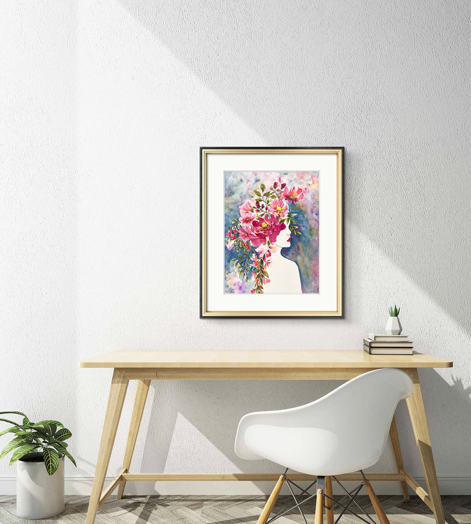 Original Portrait Floral Watercolour Art Gift.