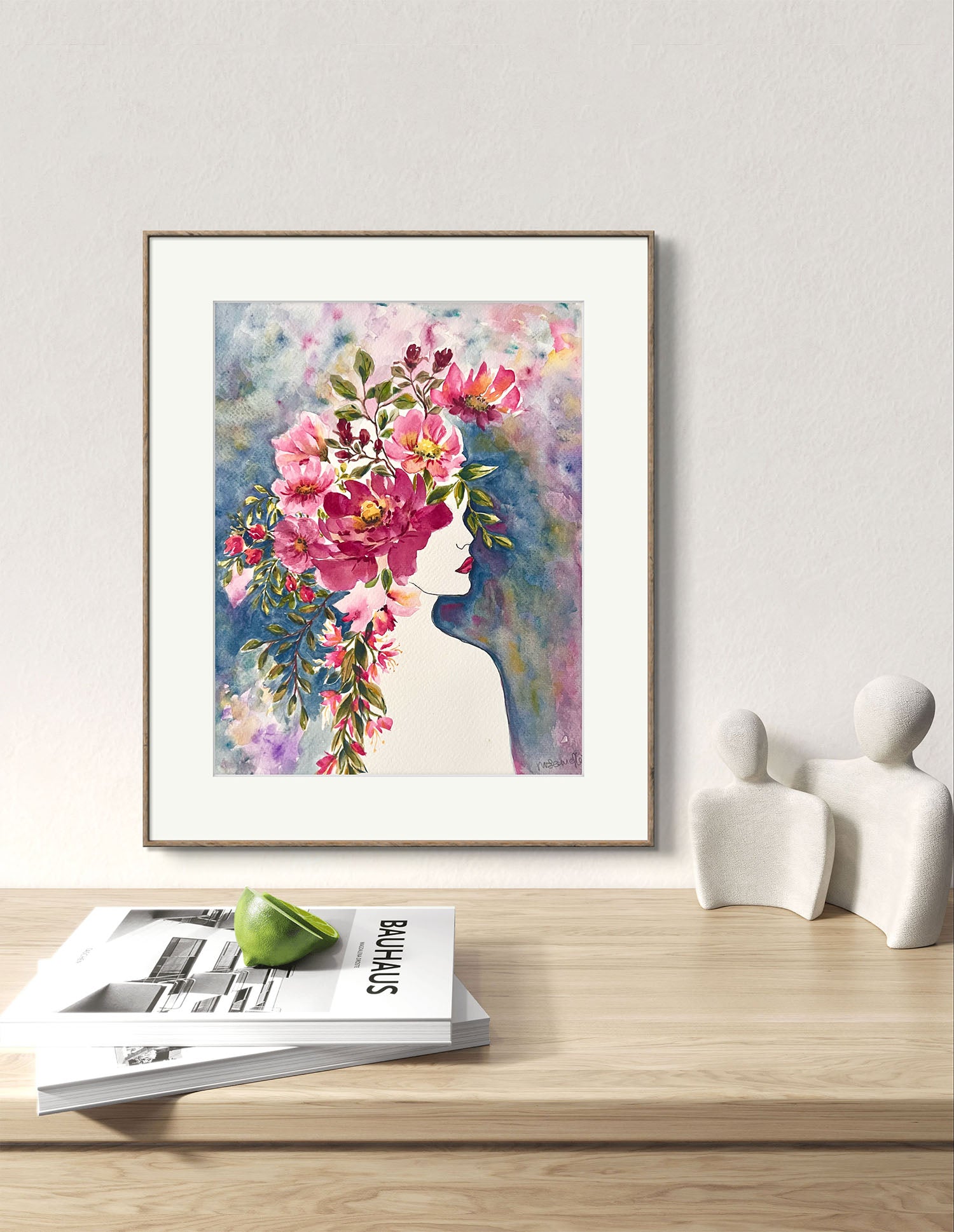Original Portrait Floral Watercolour Art Gift.