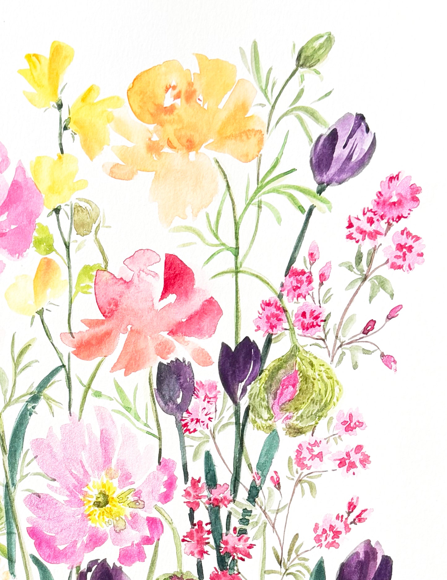 Original Watercolour Flower Painting. Floral Harmony.
