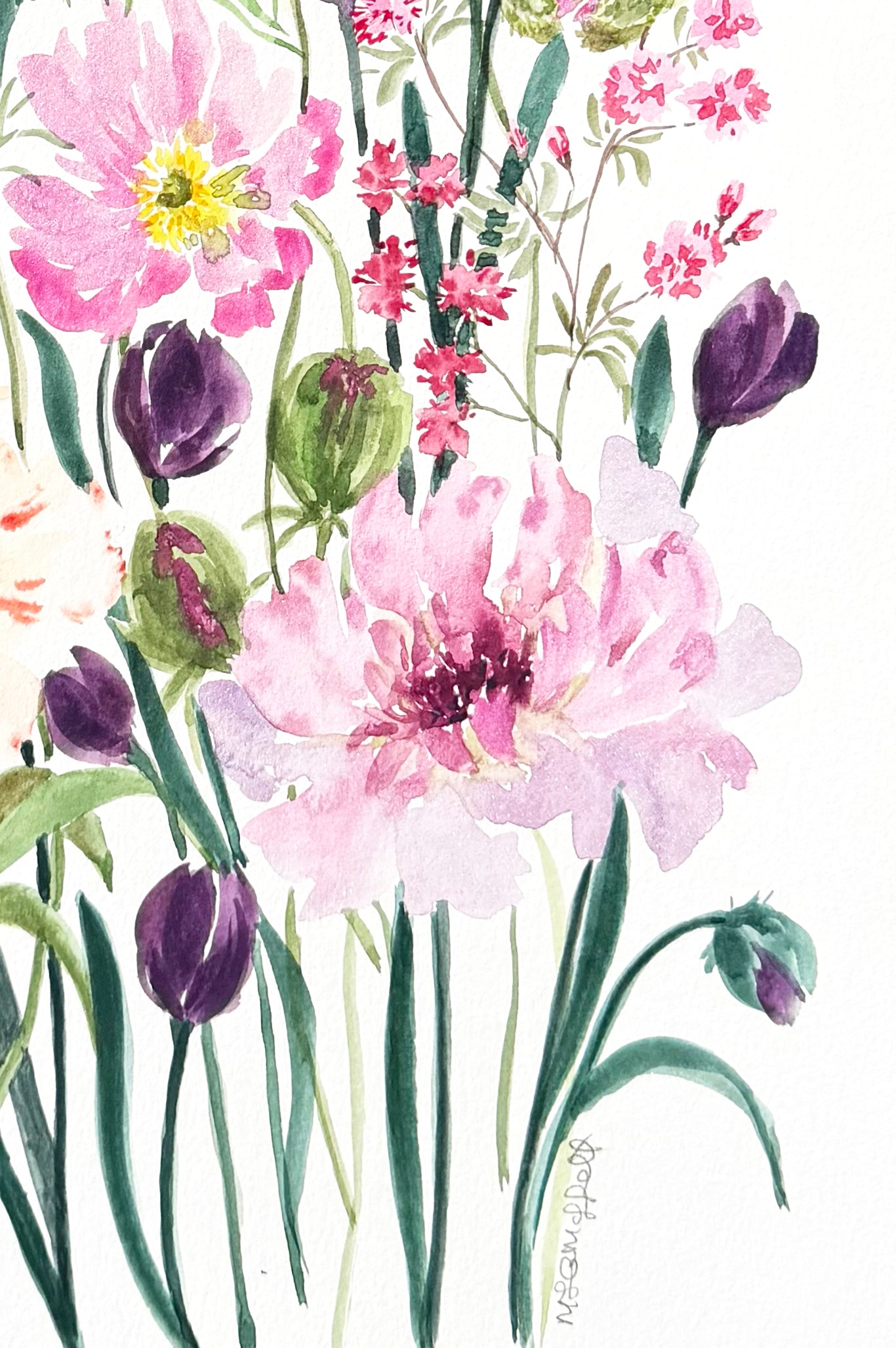 Original Watercolour Flower Painting. Floral Harmony.