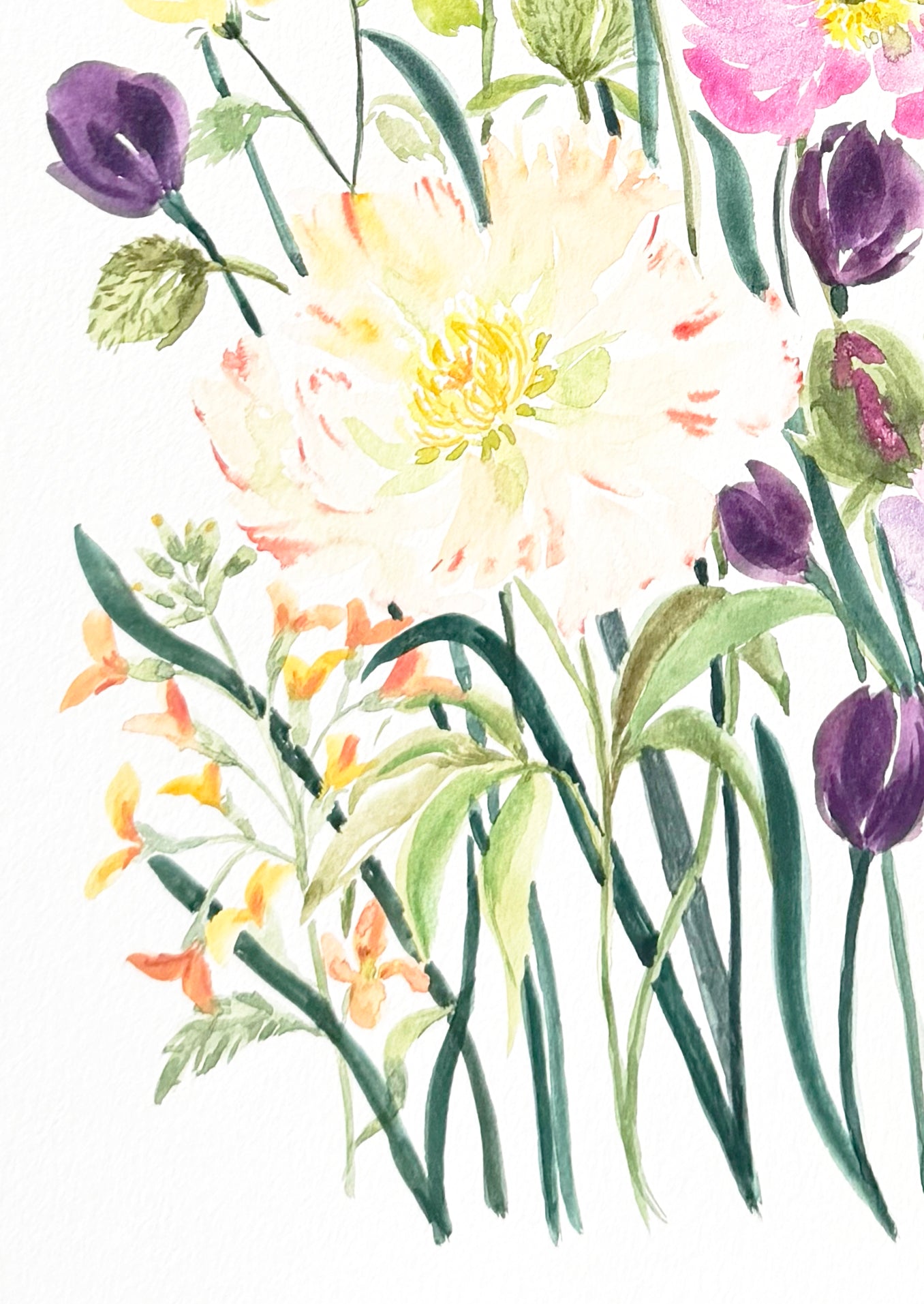 Original Watercolour Flower Painting. Floral Harmony.