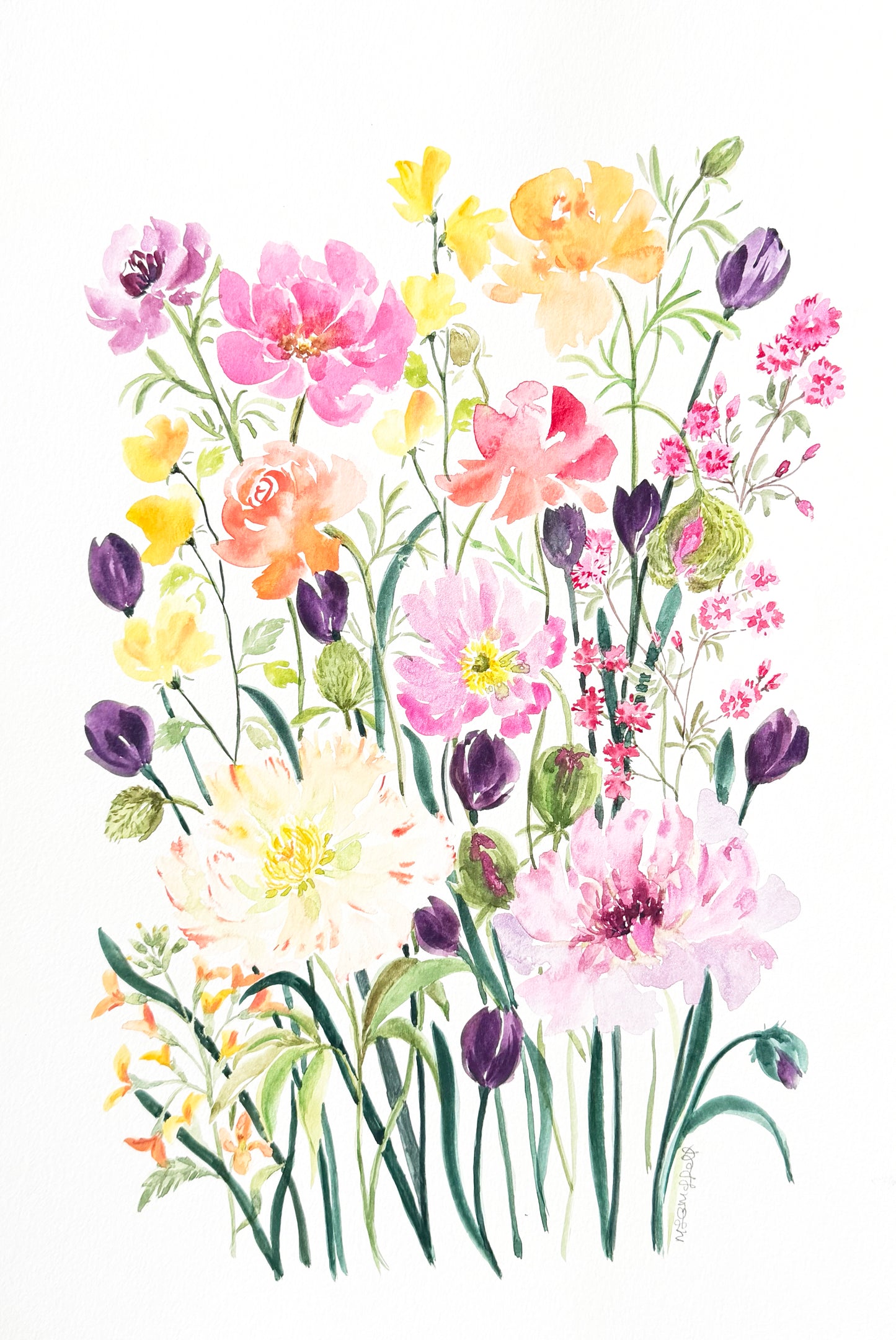 Original Watercolour Flower Painting. Floral Harmony.