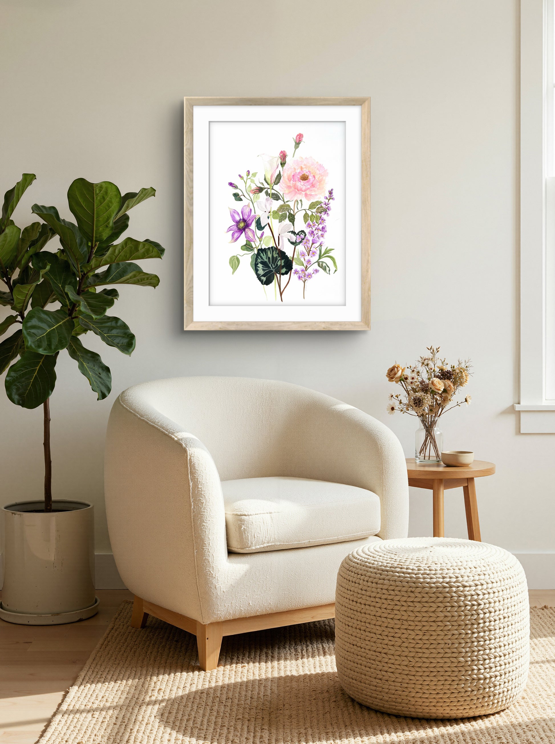 An original watercolour flower painting, 12 x 18 framed  for display/