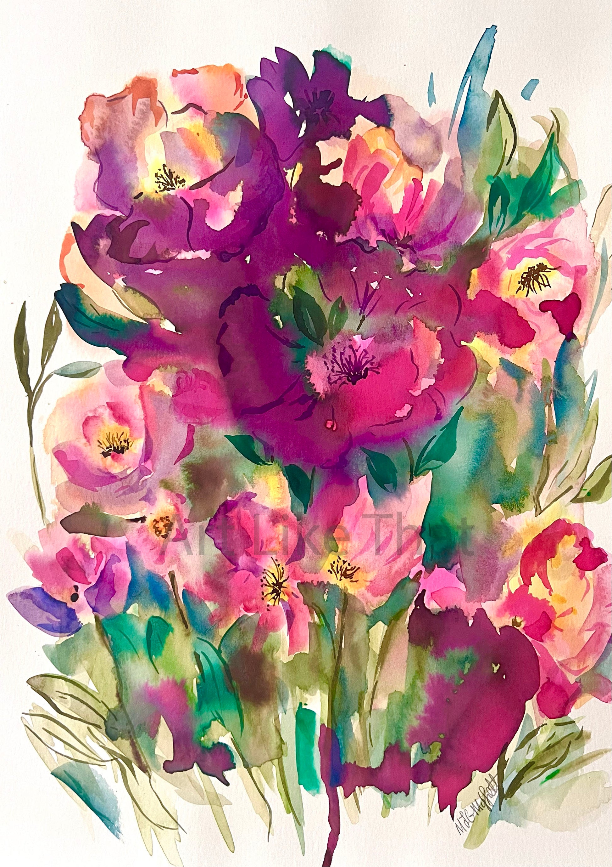 Abstract original watercolour ink Floral painting. A gift to remember.