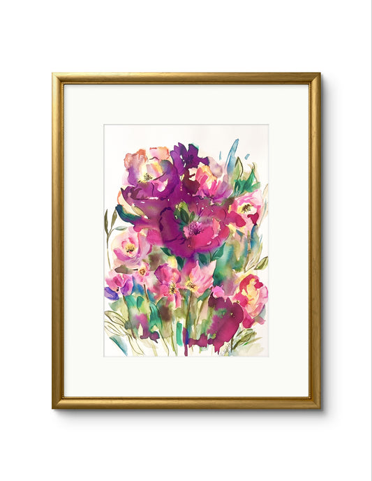 Abstract original watercolour ink Floral painting. A gift to remember.