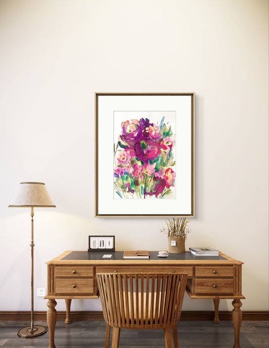 Abstract original watercolour ink Floral painting. A gift to remember.