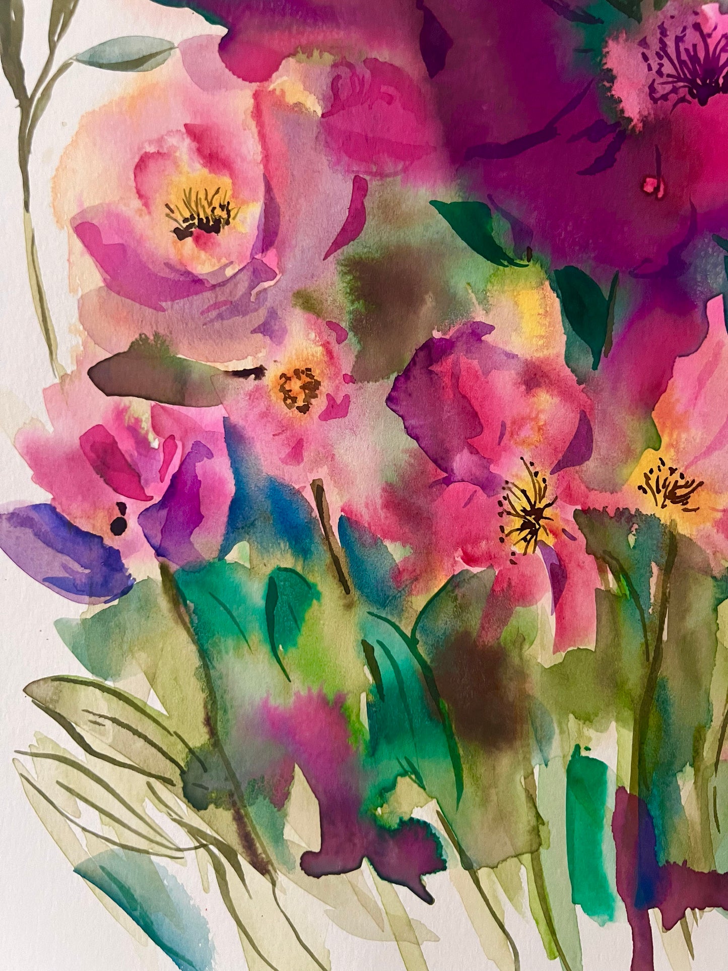 Abstract original watercolour ink Floral painting. A gift to remember.