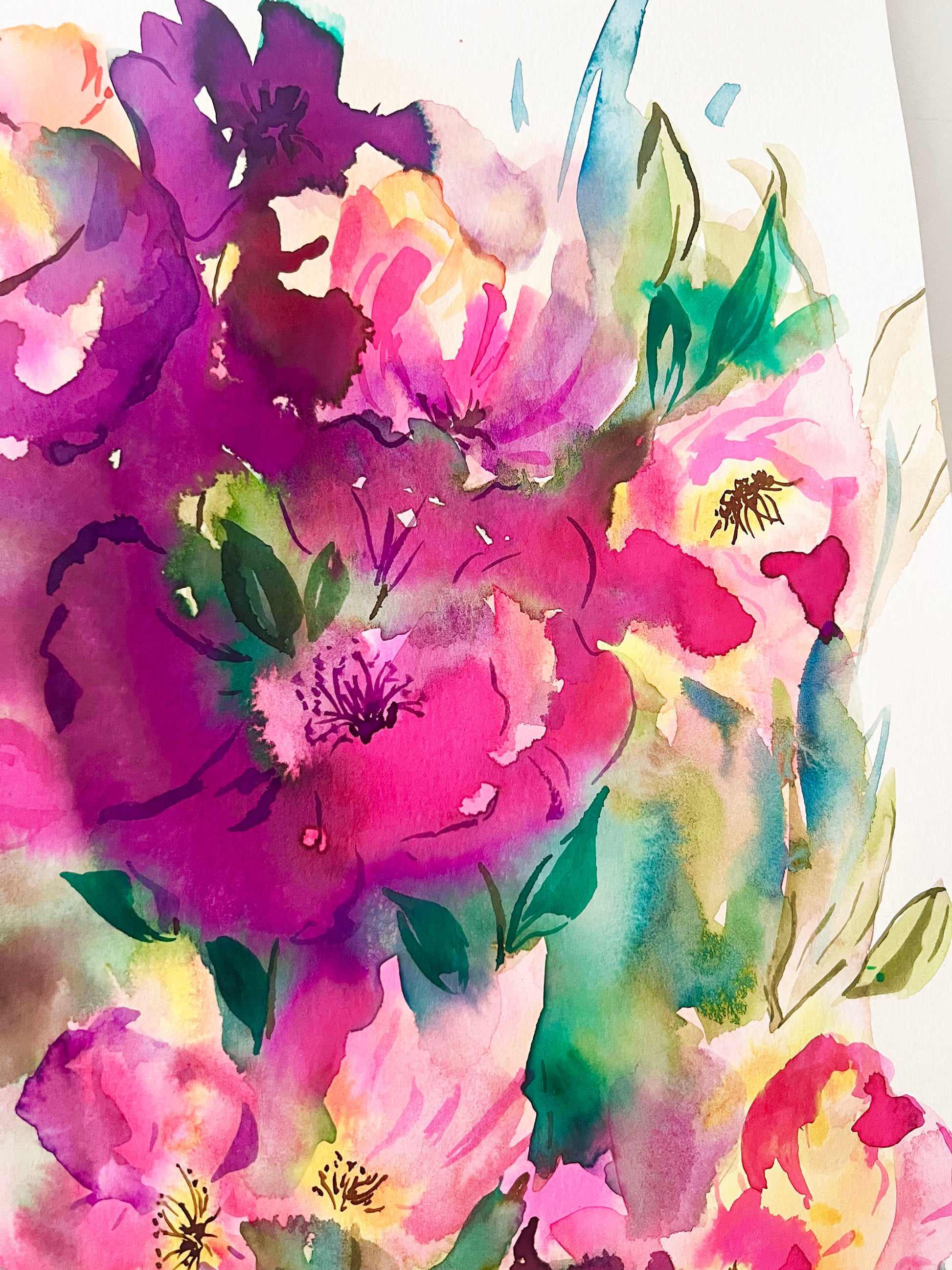 Abstract original watercolour ink Floral painting. A gift to remember.