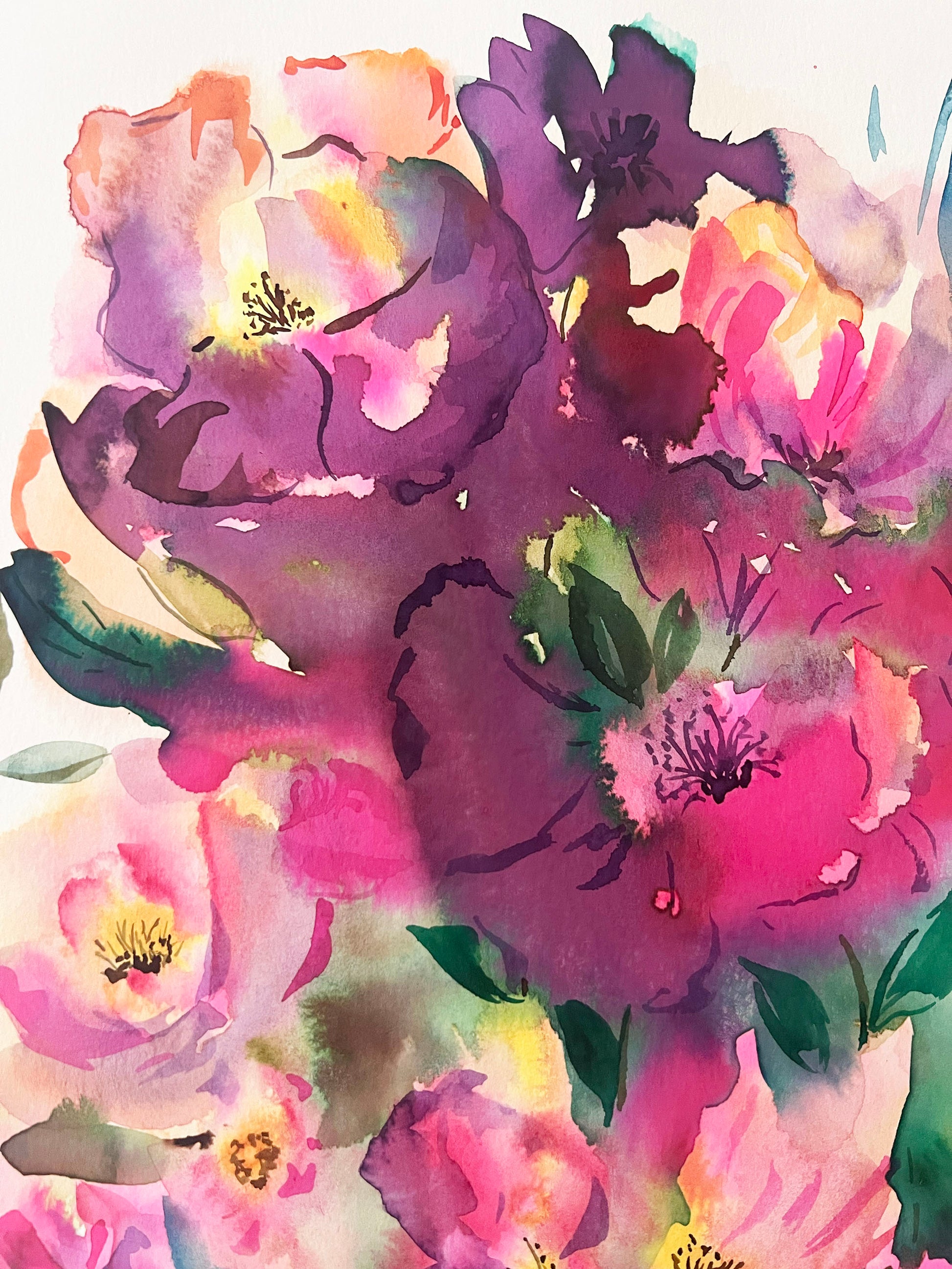 Abstract original watercolour ink Floral painting. A gift to remember.