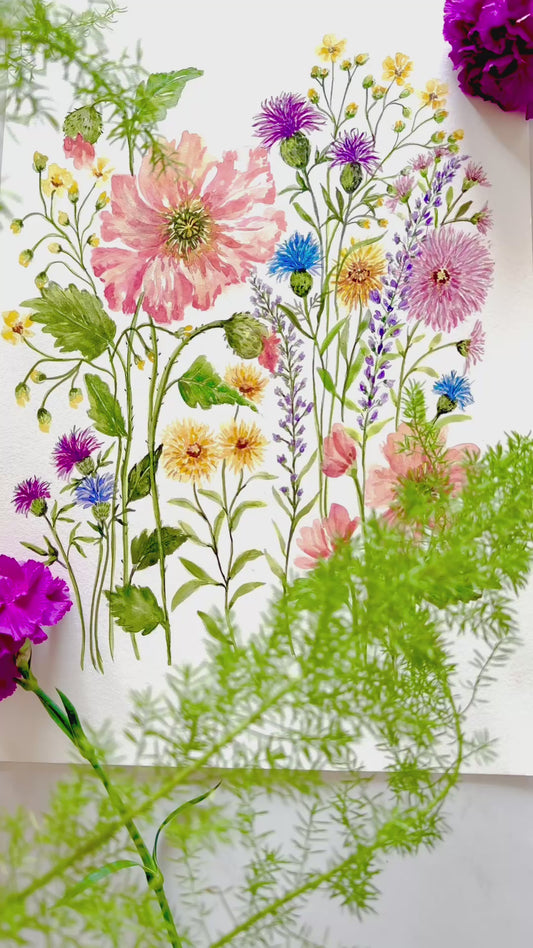 Original Floral Watercolour Painting. In the meadow.