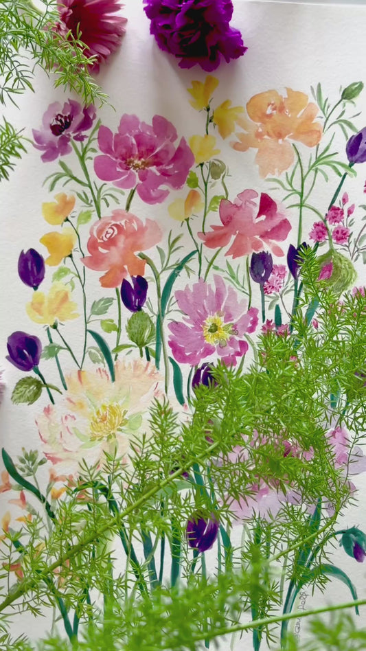Original Watercolour Flower Painting. Floral Harmony.