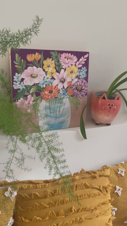 Acrylic floral painting on canvas 12" x 12" x 1"