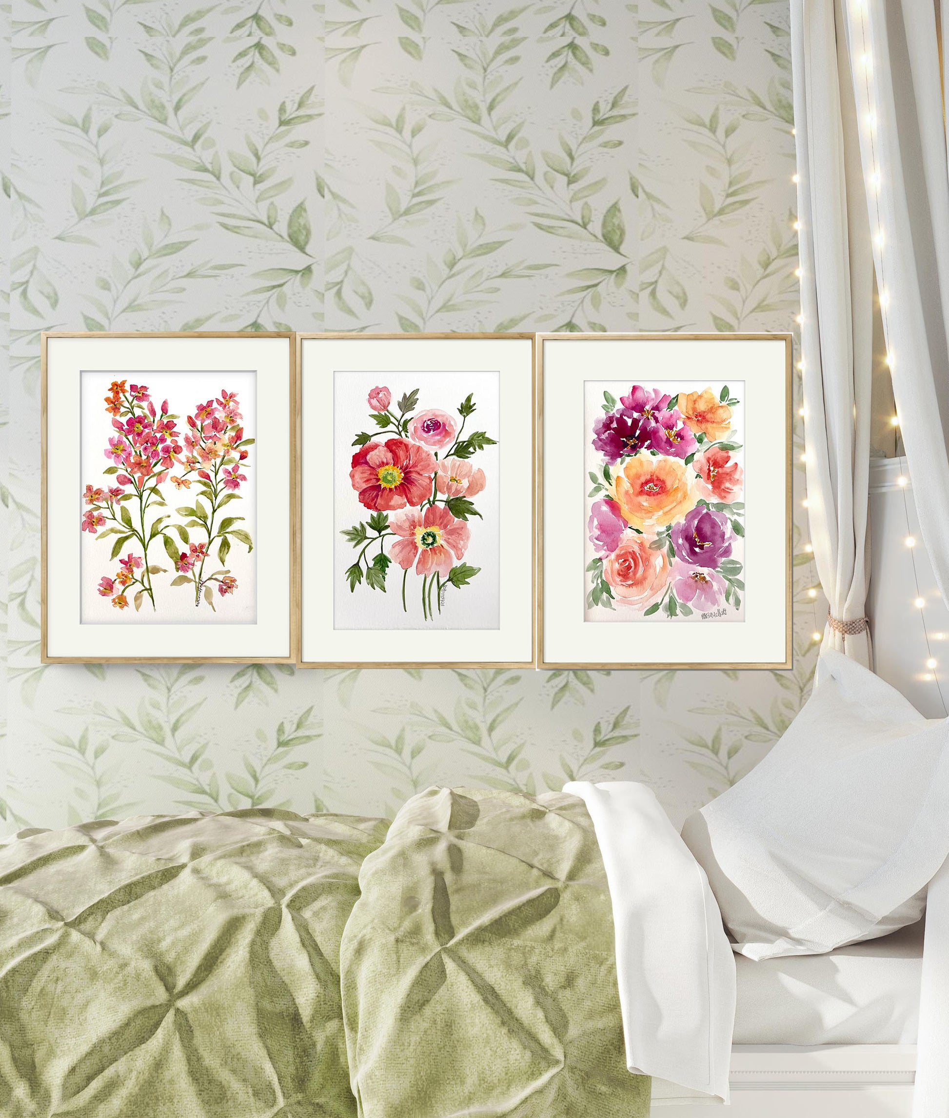 Special offer Set of 3 original watercolour floral paintings.