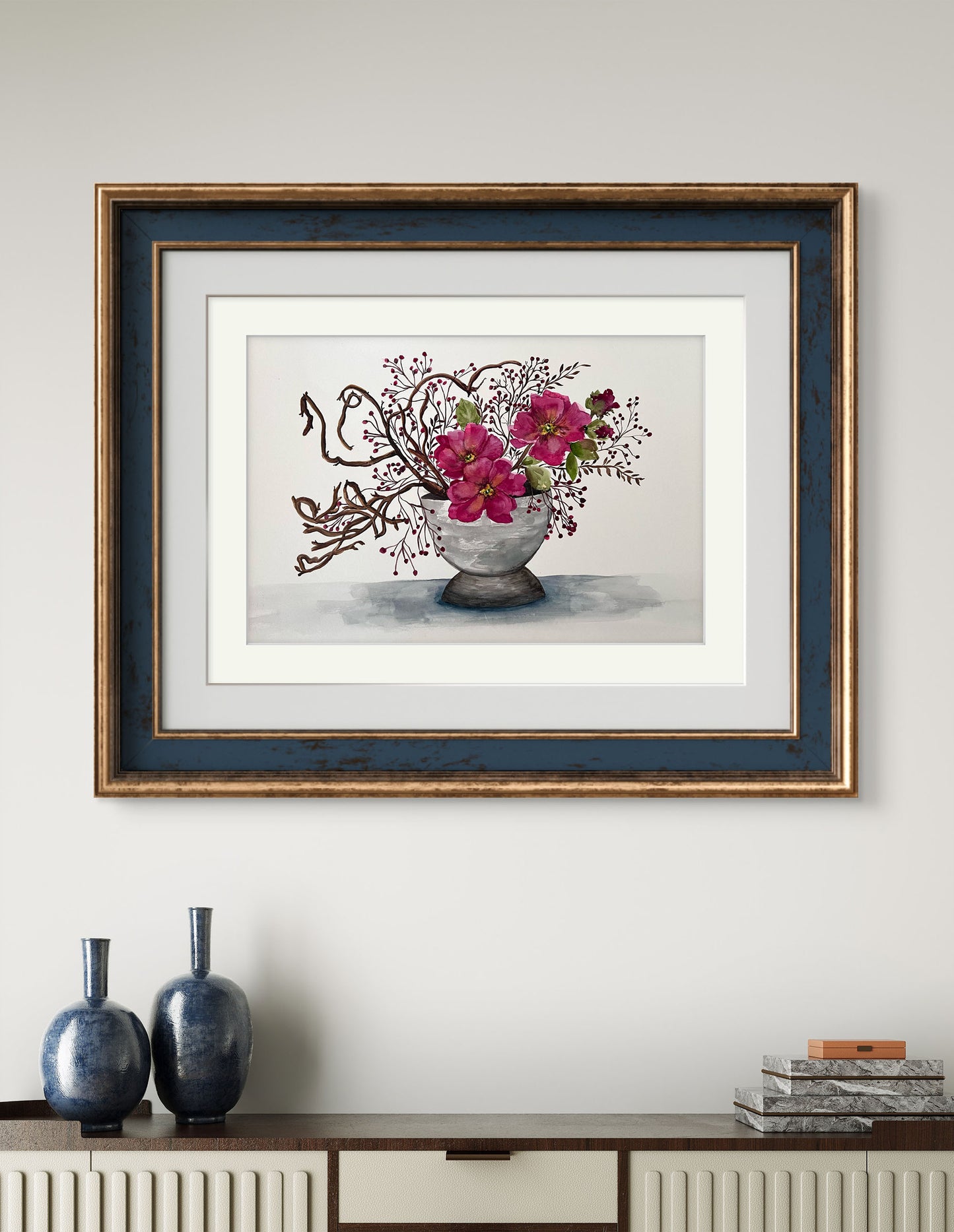 Original Watercolour Flowers twigs and berries. A thoughtful gift.