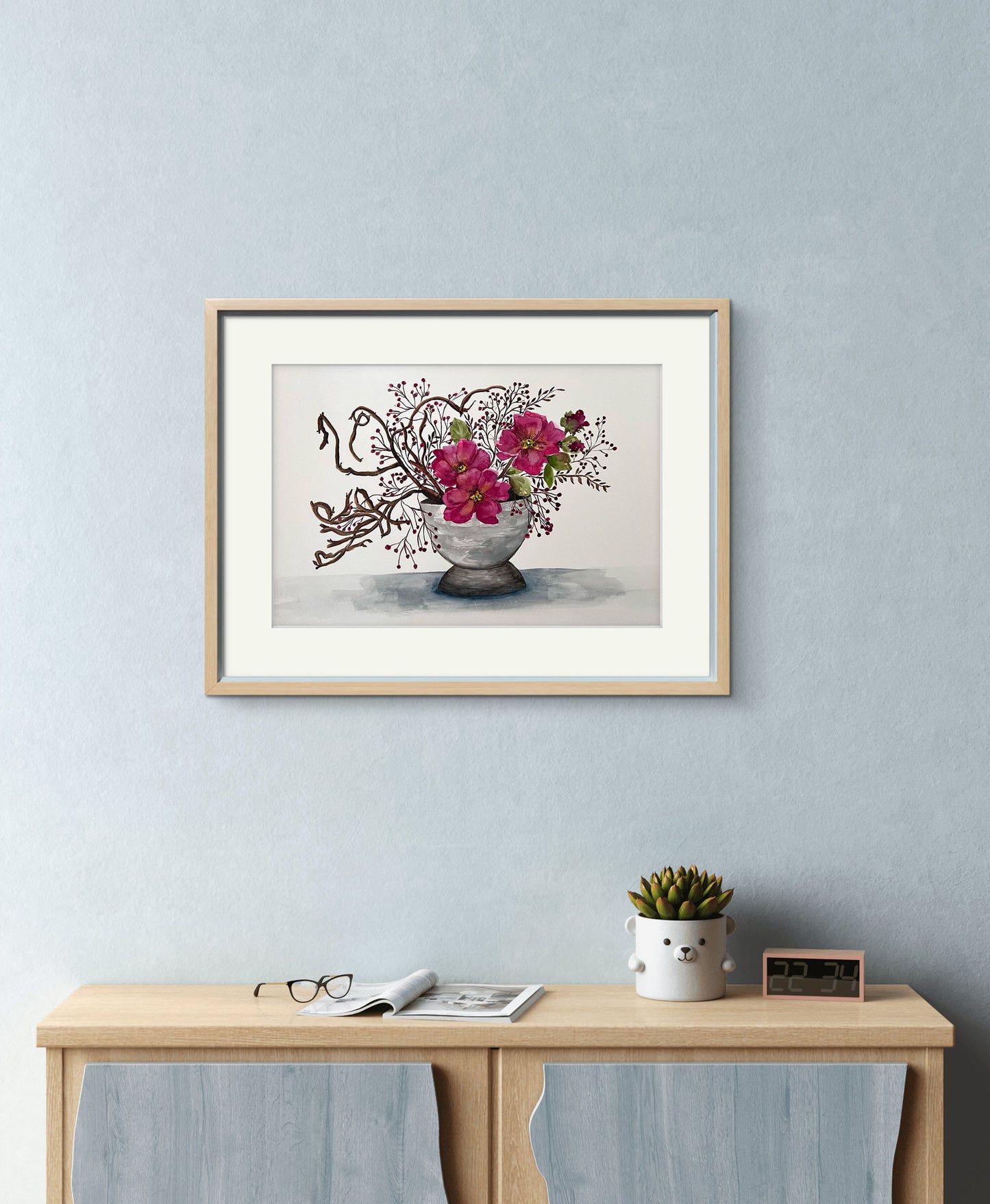 Original Watercolour Flowers twigs and berries. A thoughtful gift.