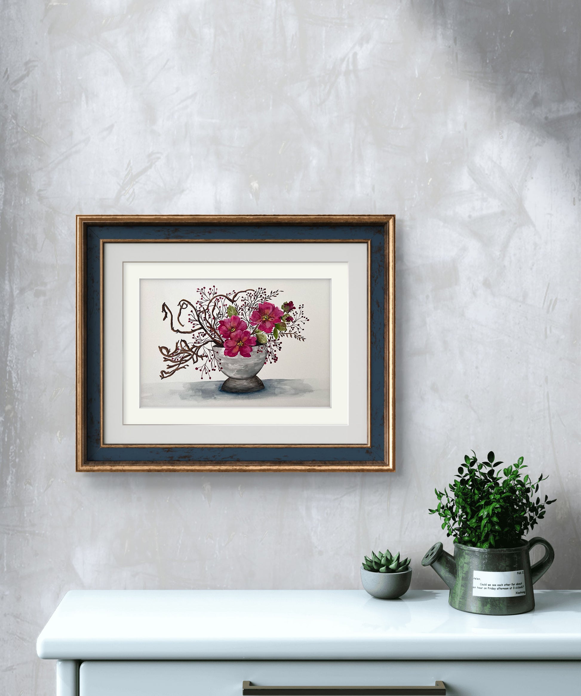 Original Watercolour Flowers twigs and berries. A thoughtful gift.