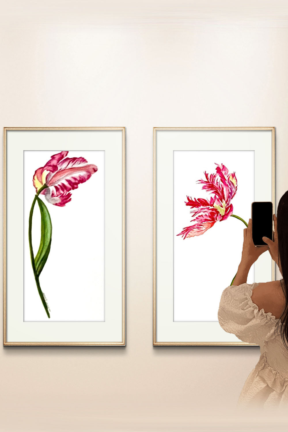 Original Floral Art Parrot Tulip Watercolour painting.