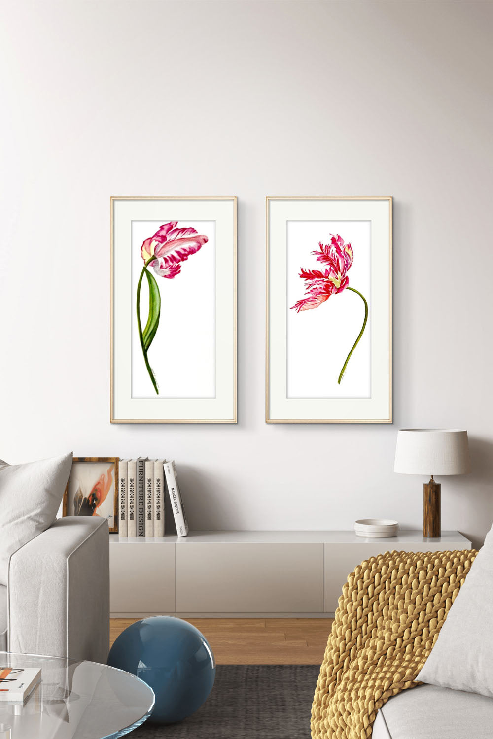 Original Floral Art Parrot Tulip Watercolour painting.